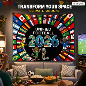 2026 Soccer Cup Flag Tapestry Football Event Wall Hanging Banner for Fans Party Bar Home Decor