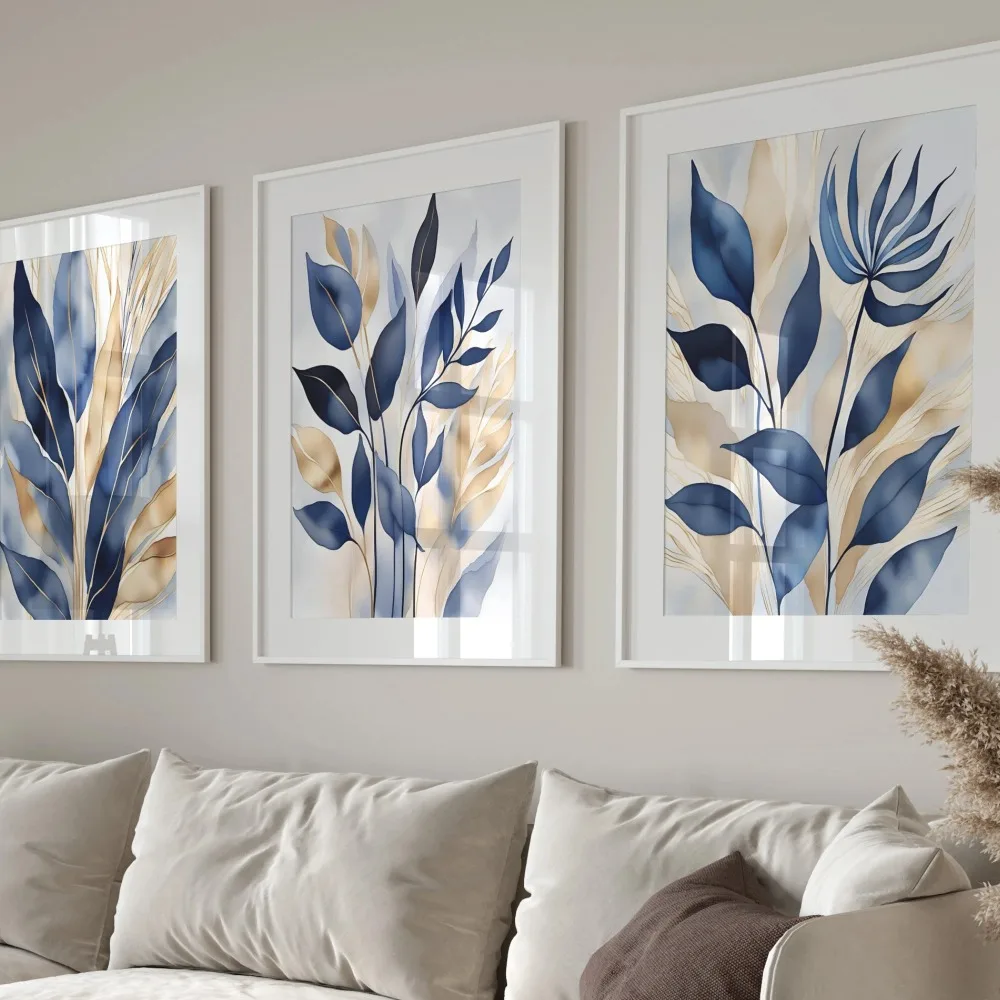 Canvas Print Blue Botanical Abstract for Living Room Unframed Wall Art