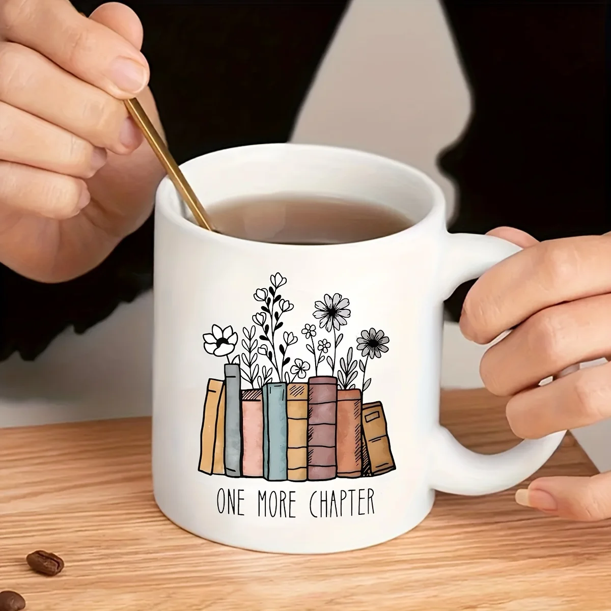 Ceramic floral design coffee cup and fun book “Another Chapter”, a double-sided gift for book lovers