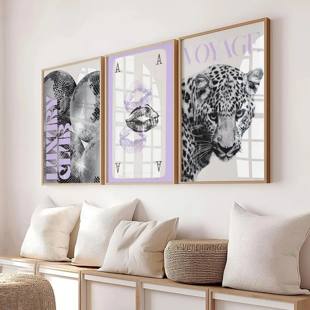 3pcs Frameless Leopard Print,Black and White Gallery Fashion Canvas Poster,Fashion Printing Decor,Office Aesthetics Girl Decor
