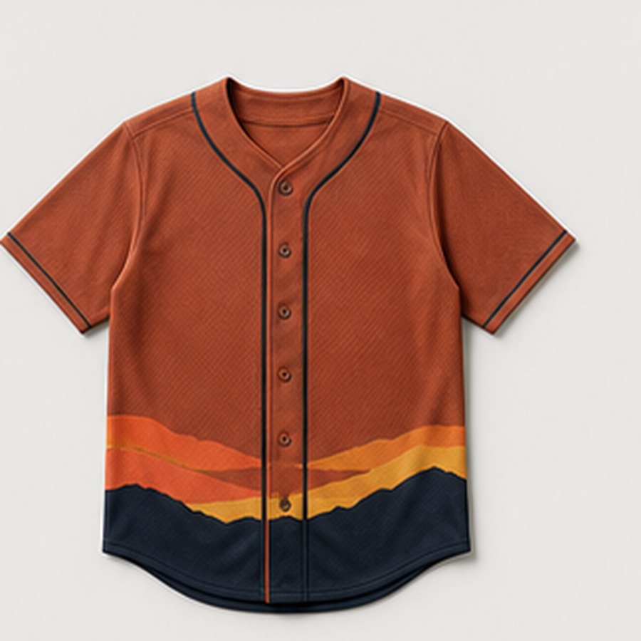 Baseball Jersey Sunset Signal Design for Unisex Summer Street Style Featuring Warm Contrast Binding